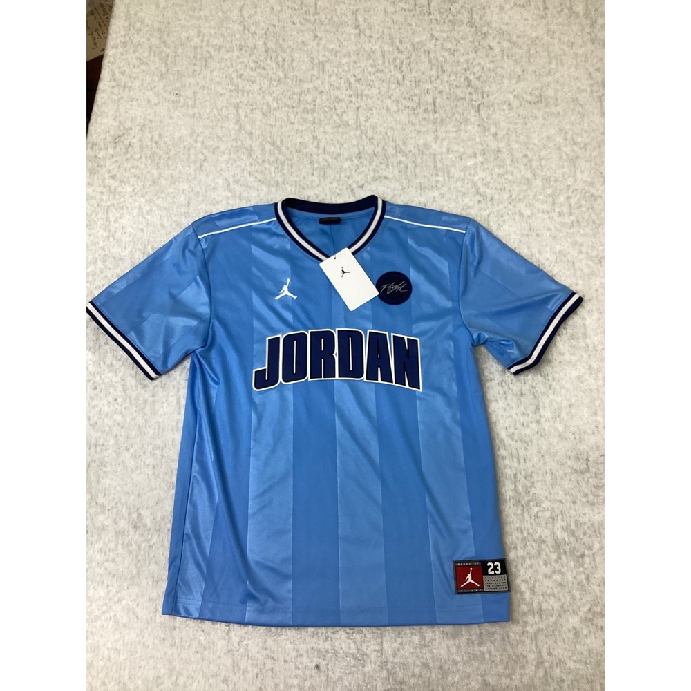 Jordan Flight Jersey Kids Large University Blue Striped V-Neck Shirt 95C603-B9F‎